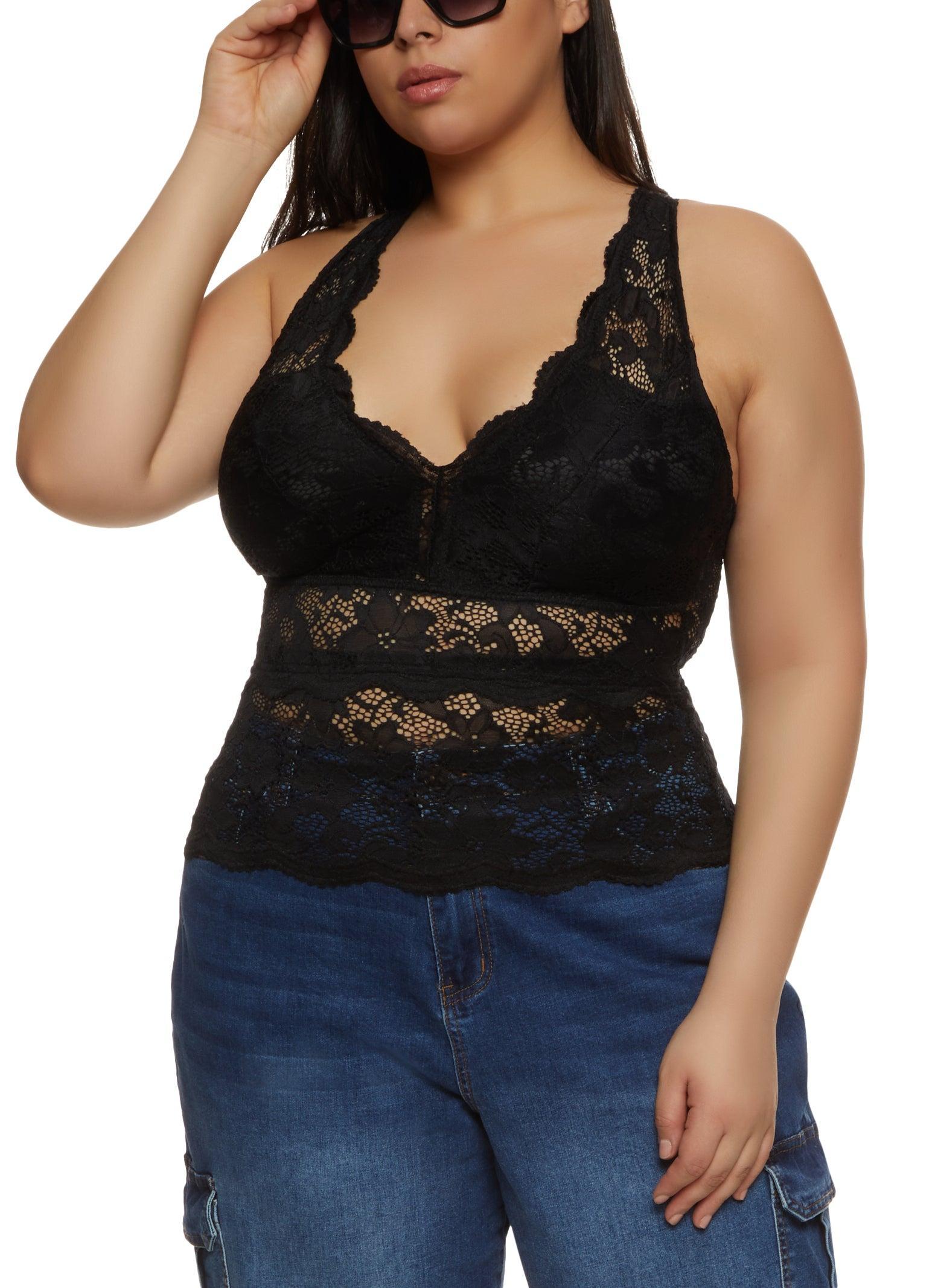 Womens Plus Size Criss Cross Back Sleeveless Lace Top Product Image