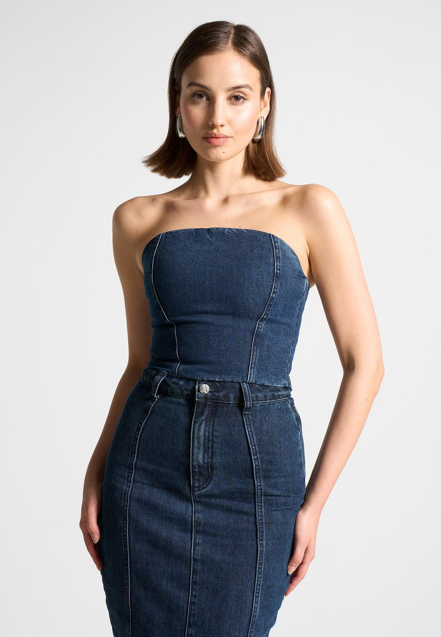 Denim Bandeau Corset Top - Indigo Female product image