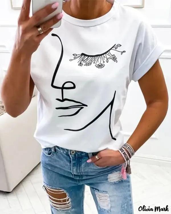 Olivia Mark – Abstract Figure Print Casual Short Sleeve T-shirt Product Image