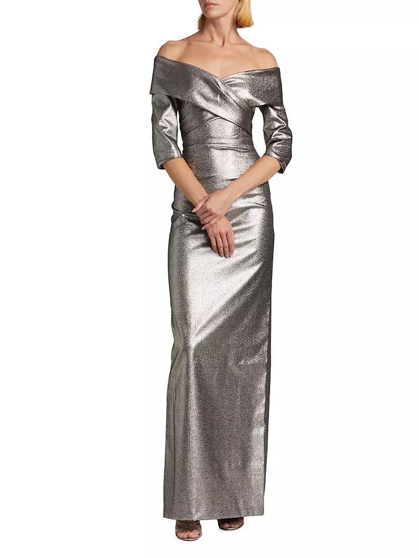 Metallic Off-the-Shoulder Column Gown Product Image