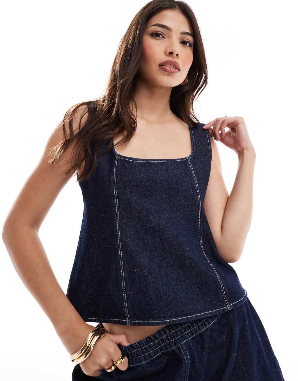 ASOS DESIGN DENIM seamed top in indigo product image