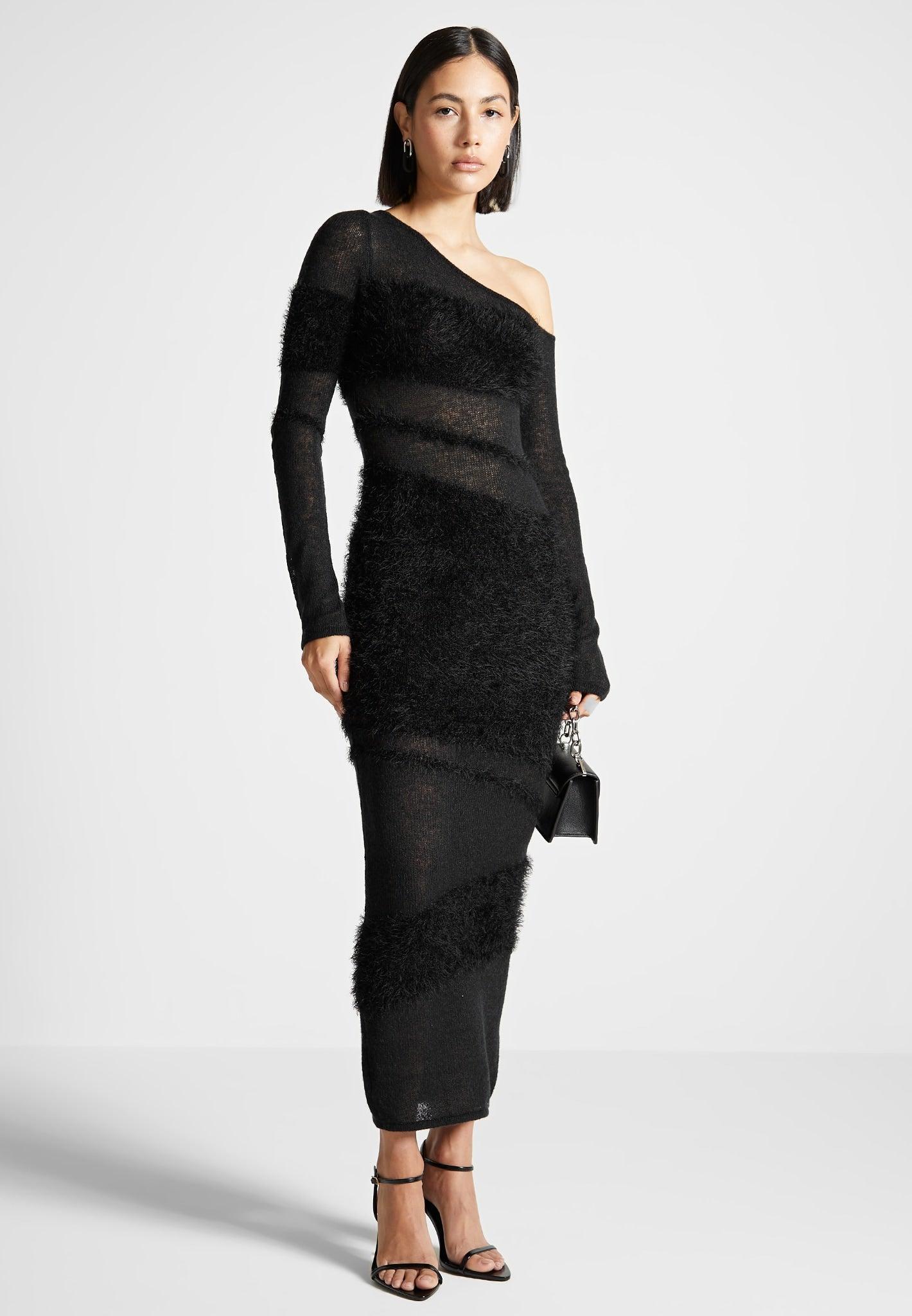 Off Shoulder Knitted Maxi Dress - Black Female Product Image