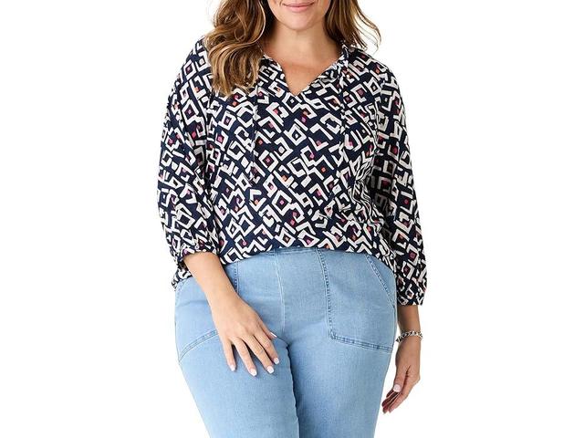 NIC+ZOE Plus Indigo Angles Top (Indigo Multi) Women's Clothing Product Image