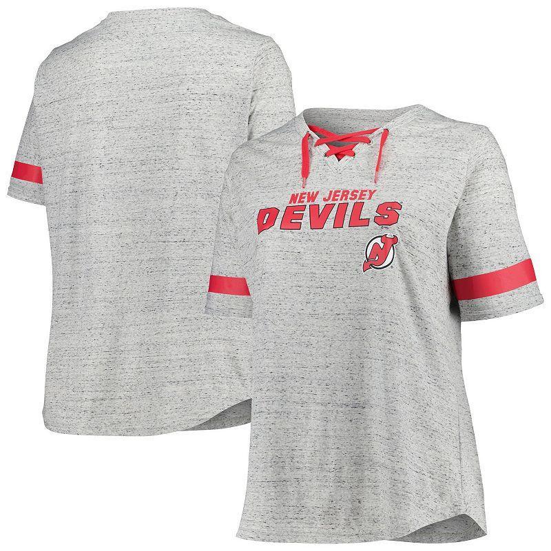 Womens Fanatics Branded Heather Gray New Jersey Devils Plus Size Lace-Up T-Shirt Product Image