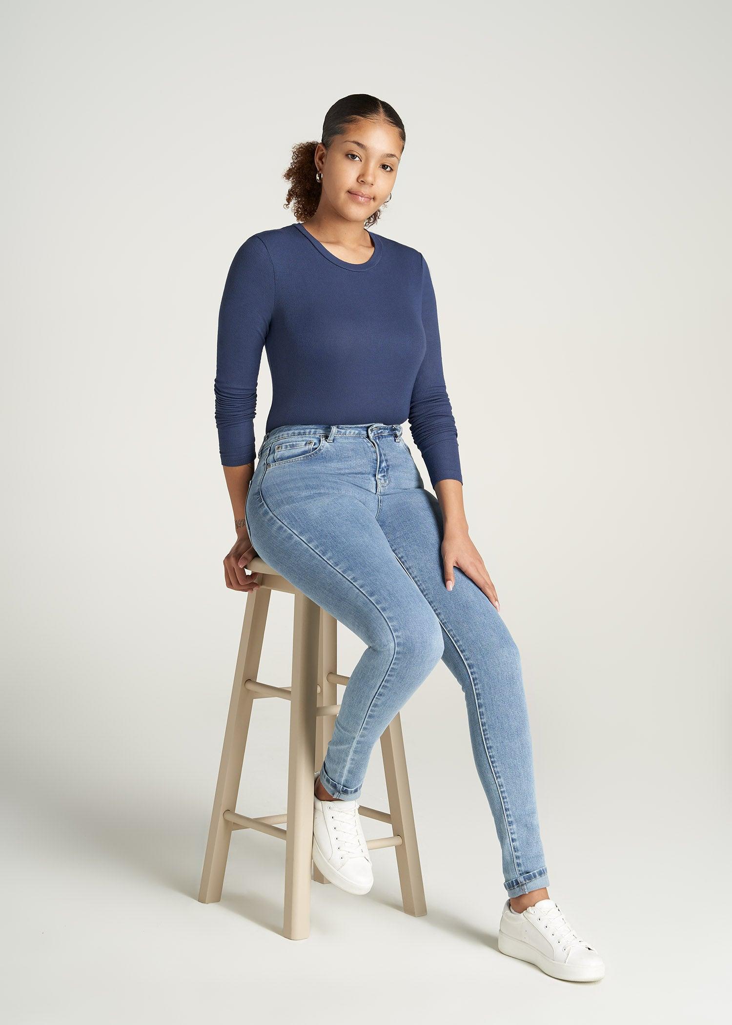 FITTED Ribbed Long Sleeve Tee in Navy - Tall Women's Shirts product image