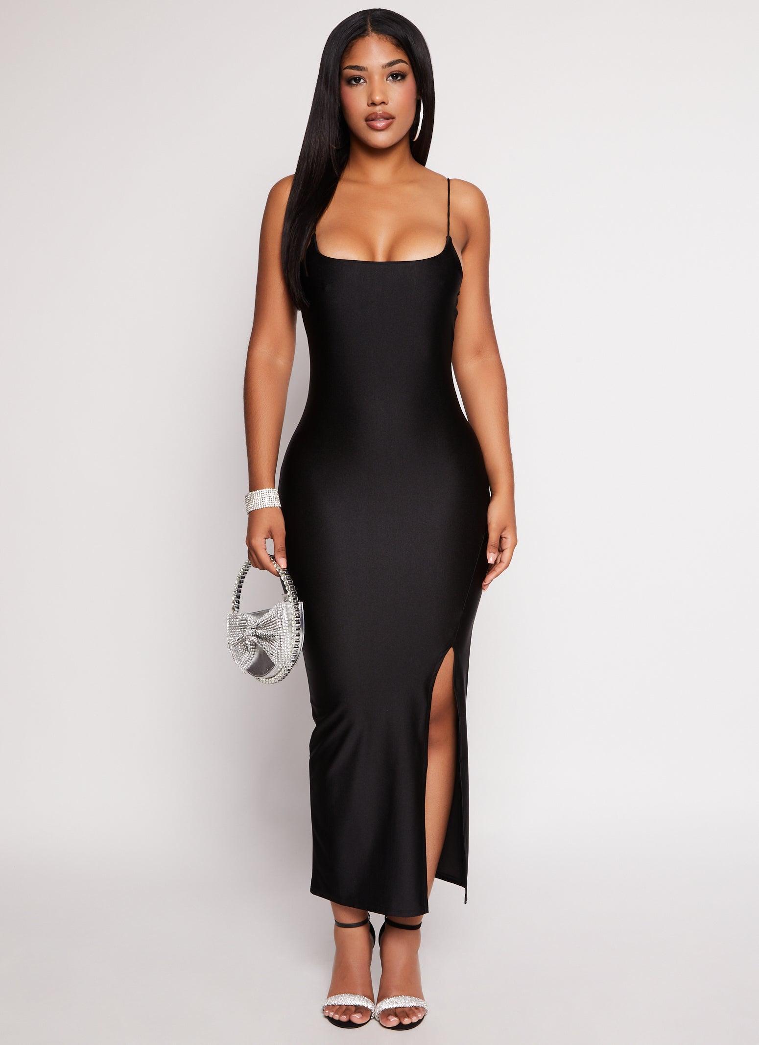 Womens Thin Strap Side Slit Bodycon Maxi Dress Product Image