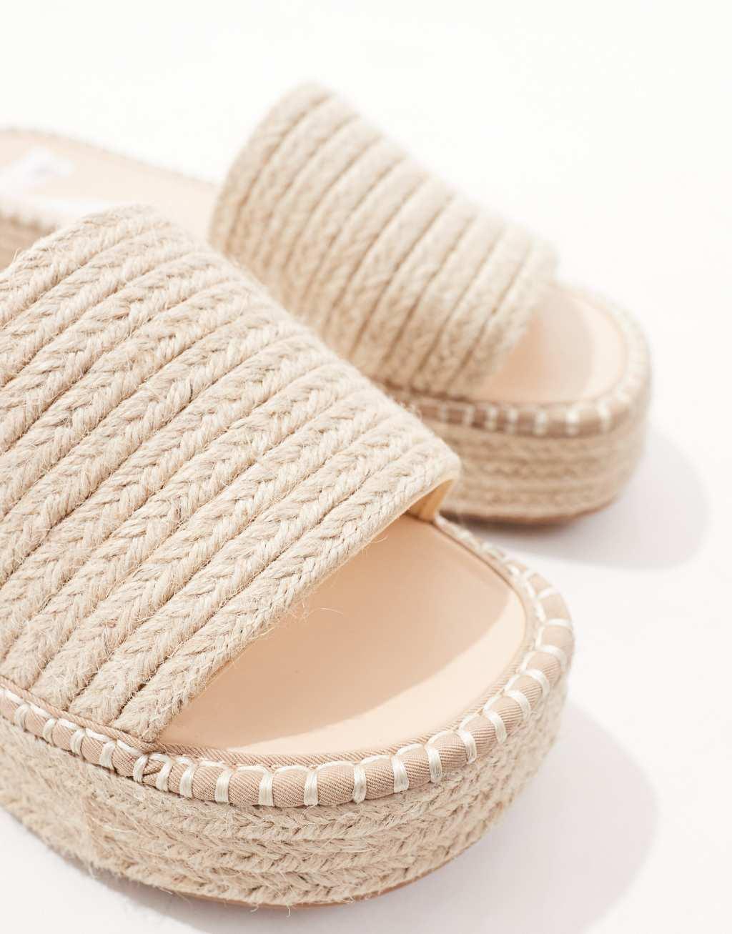 ASOS DESIGN Wide Fit Jordyn flatform espadrille sandals in natural Product Image