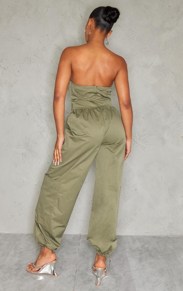 Khaki Contrast Panel V Bar Cargo Jumpsuit Product Image