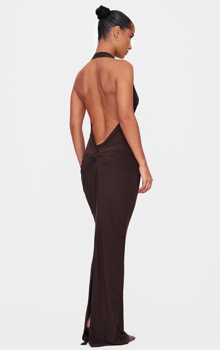 Chocolate Soft Touch Cowl Neck Twist Back Detail Maxi Dress product image