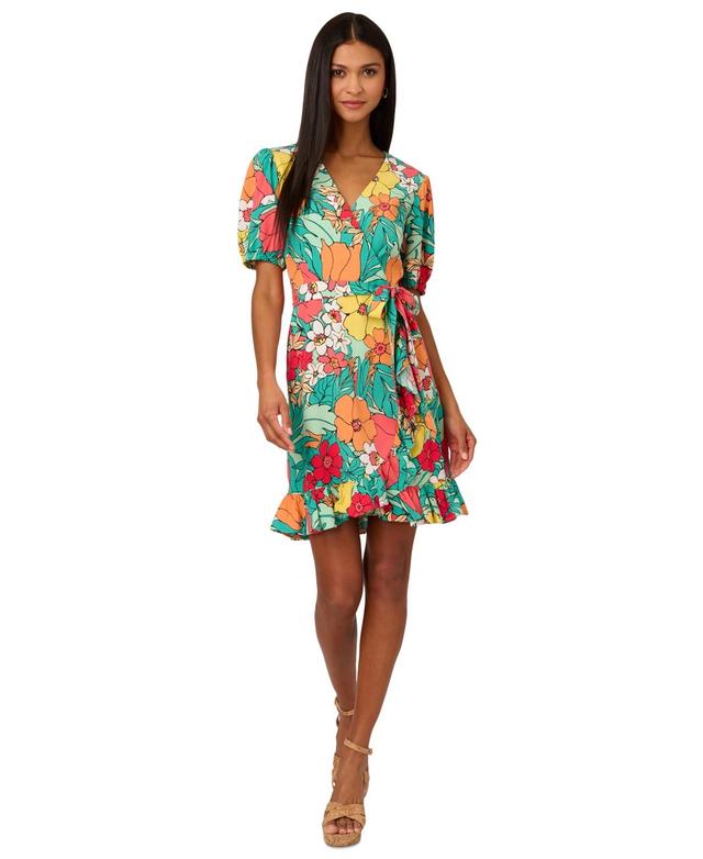 Adrianna by Adrianna Papell Womens Floral-Print Wrap Dress - Aqua Product Image