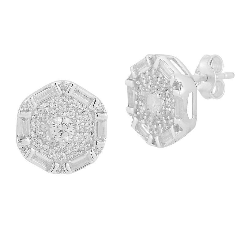 Sunkissed Sterling Cubic Zirconia Hexagon Stud Earrings, Womens, Silver Tone Product Image