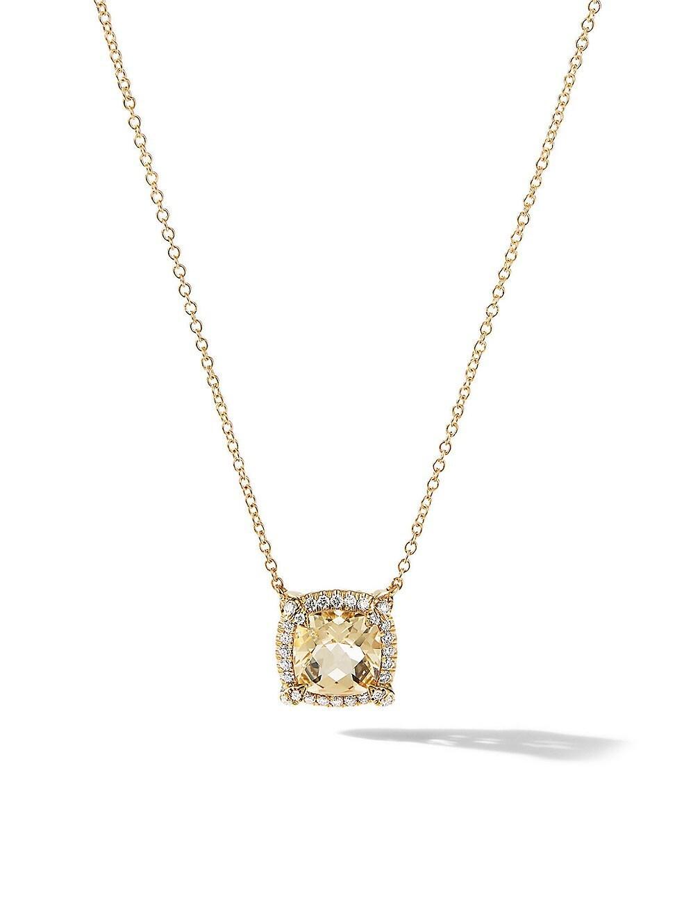 Womens Petite Chatelaine Pav Bezel Pendant Necklace in 18K Yellow Gold with Diamonds Product Image