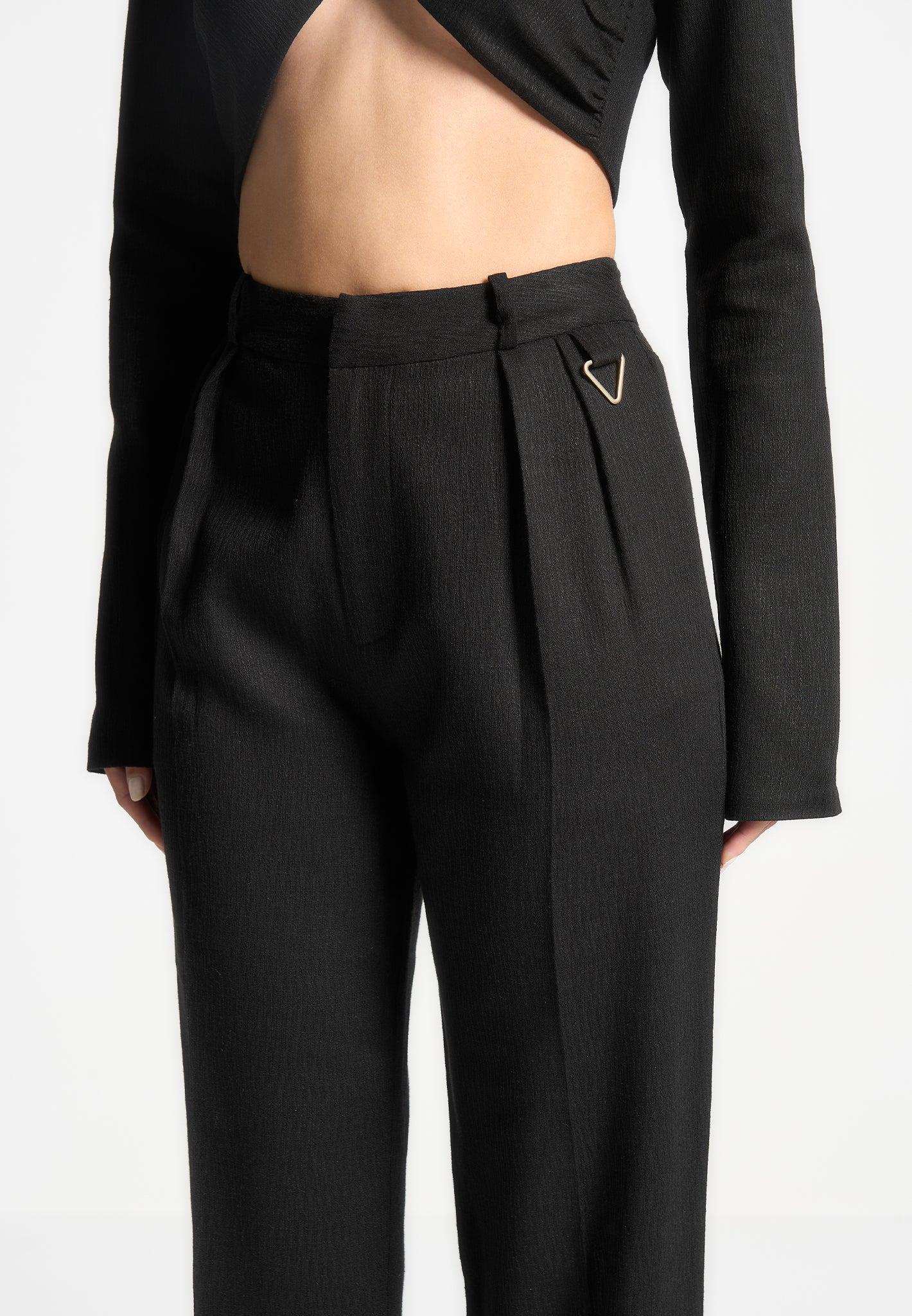 Linen Twin Pleat Trousers - Black Female Product Image