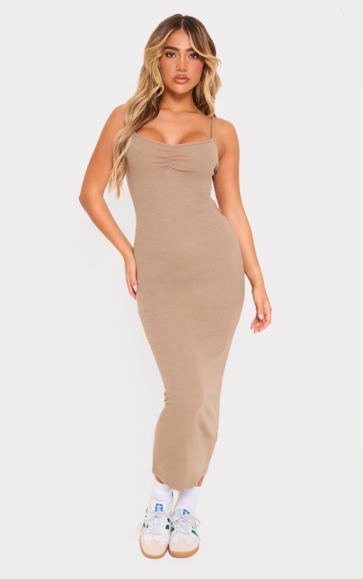 Blue & Taupe 2 Pack Rib Ruched Bust Strappy Midaxi Dress Product Image