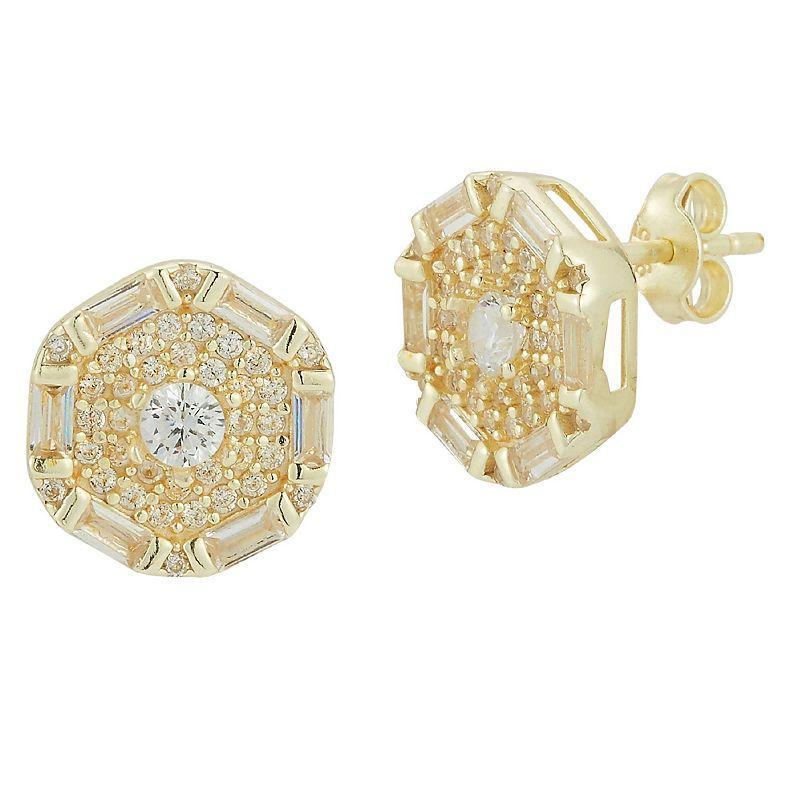 Sunkissed Sterling Cubic Zirconia Hexagon Stud Earrings, Womens, Gold Product Image