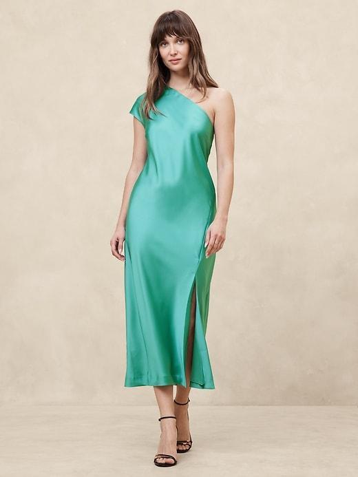 Satin One-Shoulder Midi Dress Product Image