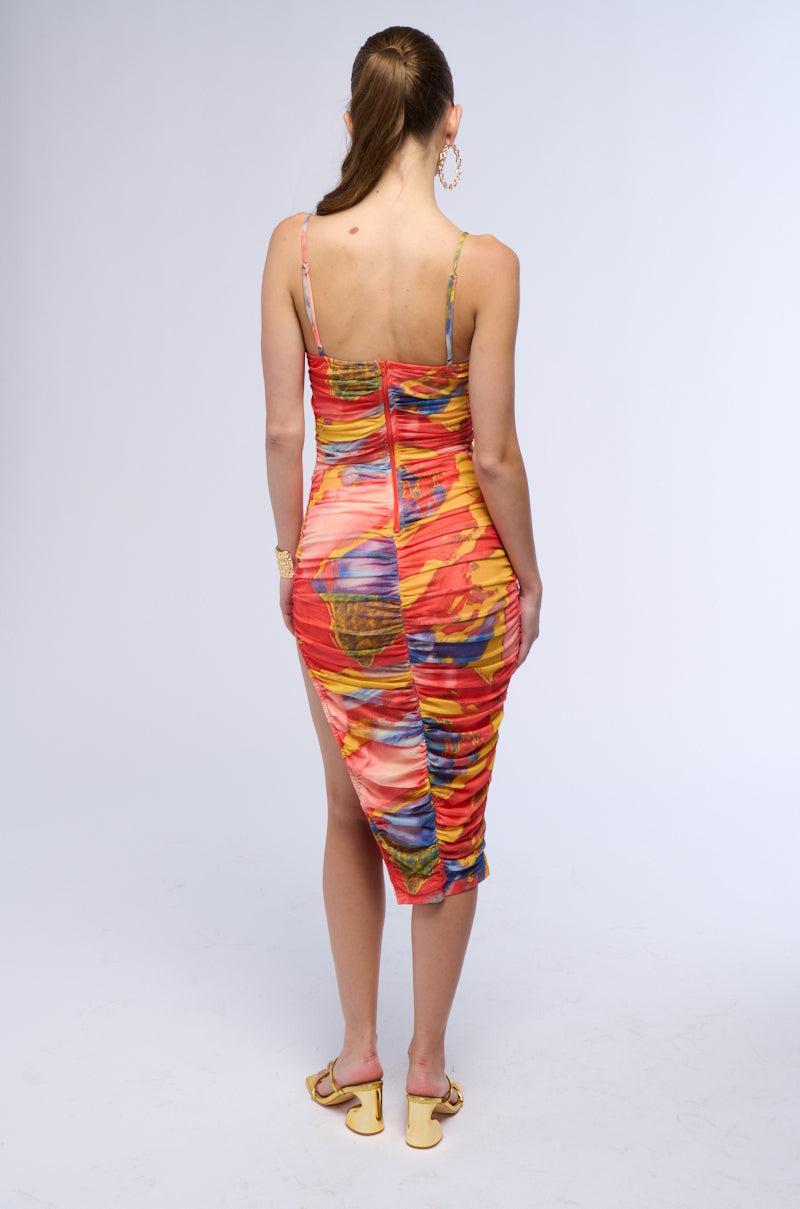 TUTTI FRUTTI RUCHED MIDI DRESS Product Image