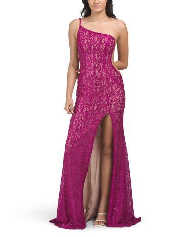 Lace One Shoulder Fit And Flare Gown For Women Product Image