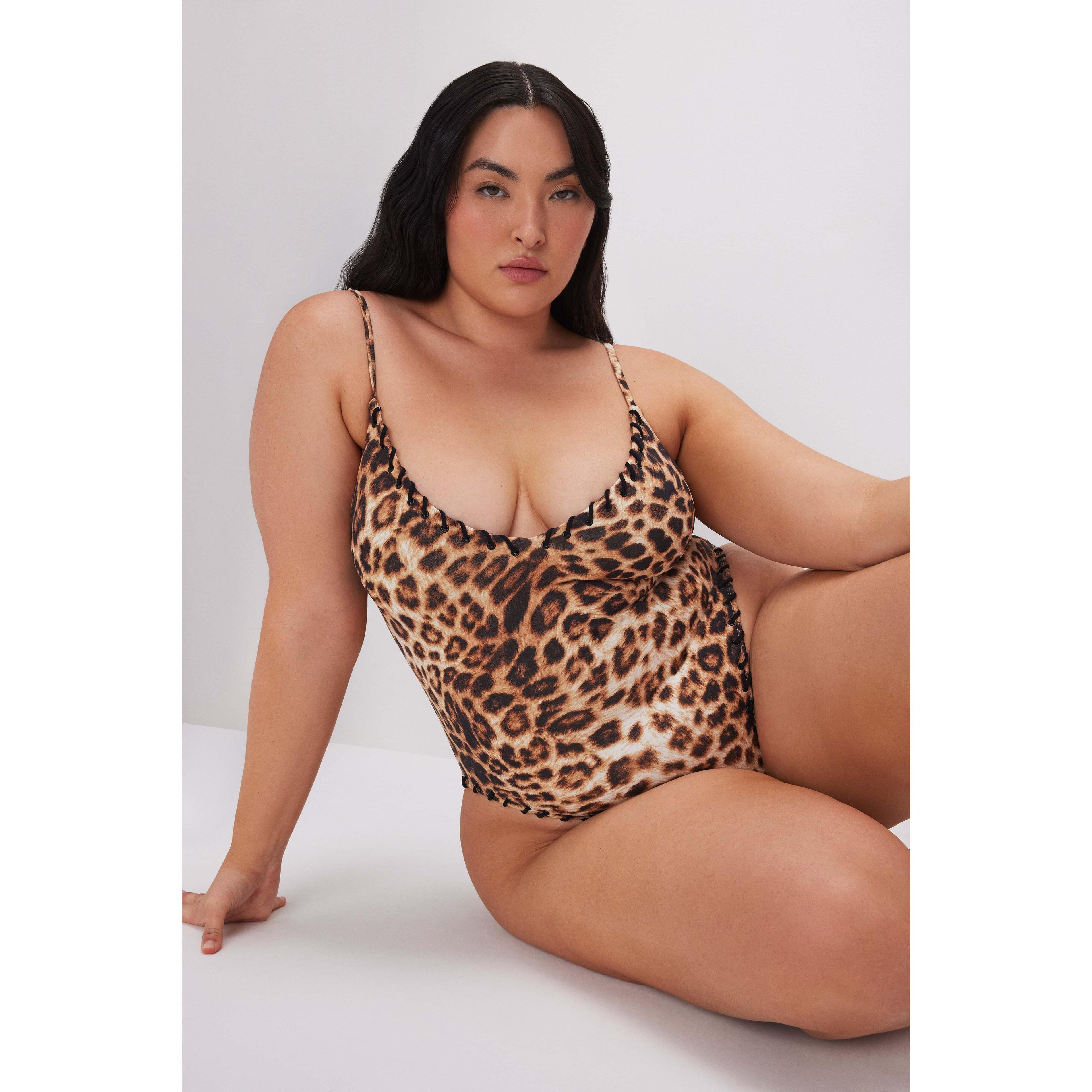 Womens Whip Stitch Compression Swimsuit | Fierce Leopard Size Large | Good American by Khlo Kardashian Product Image