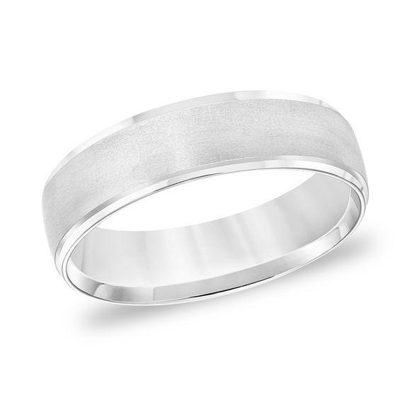 Men's 6.0mm Comfort-Fit Brushed Wedding Band in 14K White Gold Product Image