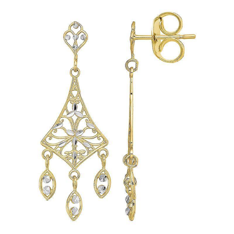 10k Gold Two Tone Filigree Chandelier Dangle Earrings, Womens Product Image