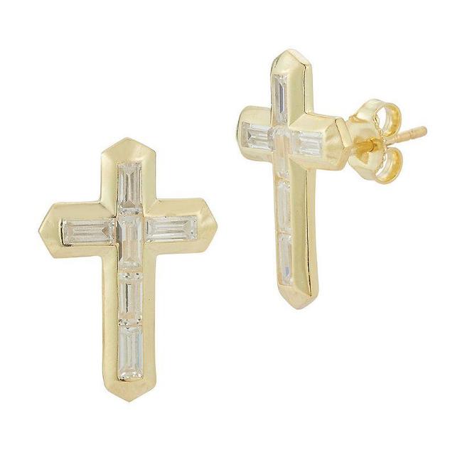 Sunkissed Sterling Cubic Zirconia Cross Statement Stud Earrings, Womens, Gold Tone Product Image