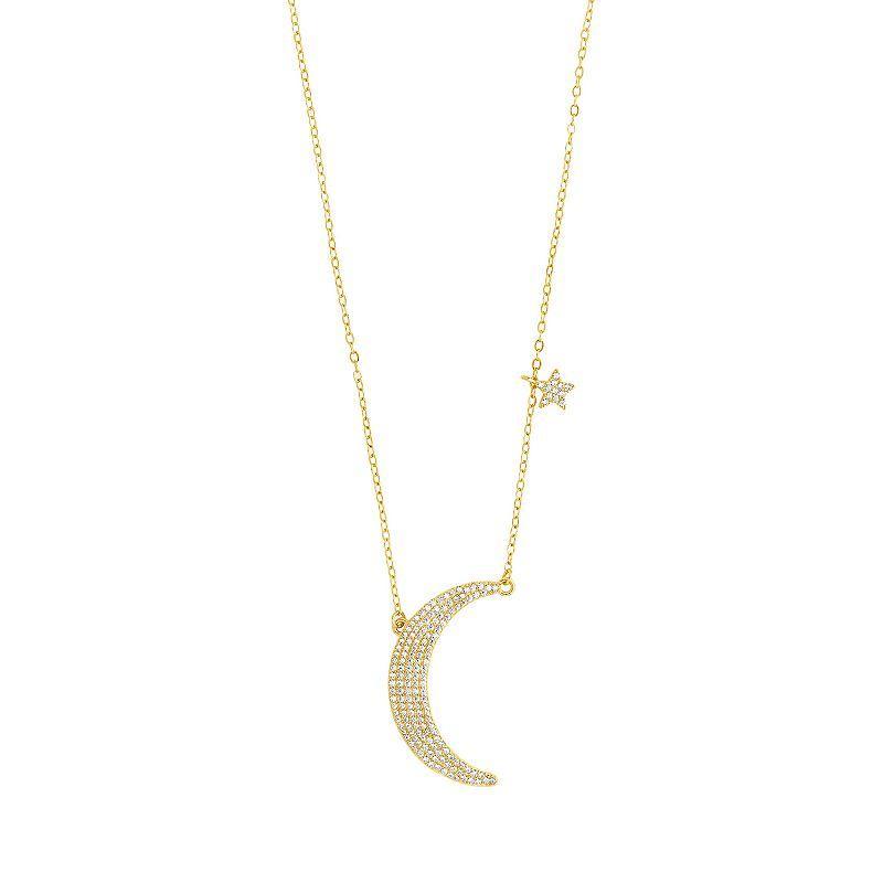 MC Collective Cubic Zirconia Crescent Moon & Star Charm Necklace, Womens Gold Tone Product Image