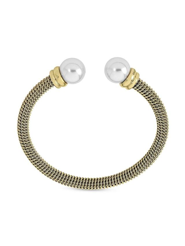 Womens Tender 18K-Gold-Plated Mesh & Lab-Grown Pearl Bangle Product Image