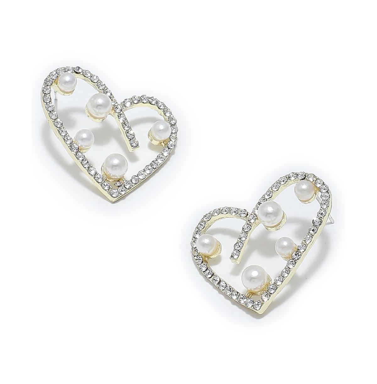 Sohi Womens Silver Embellished Heart Drop Earrings Product Image