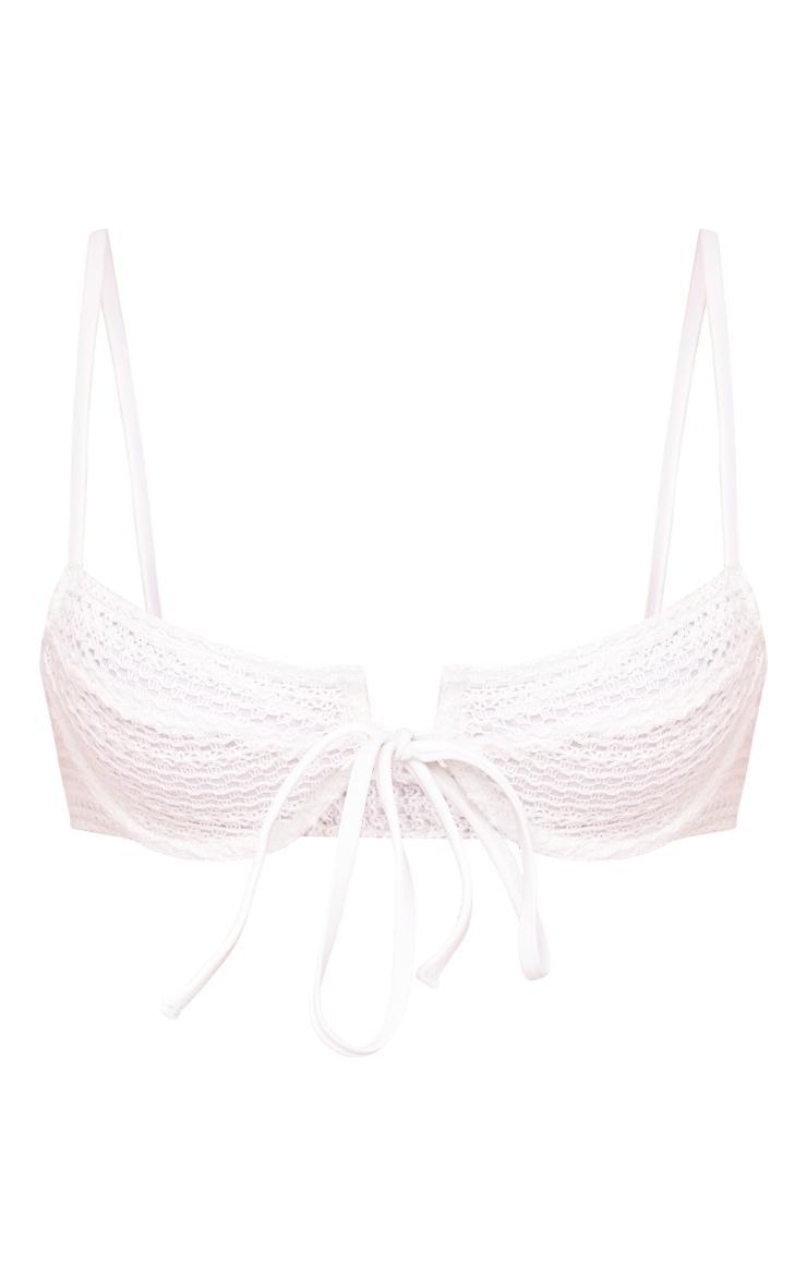 White Crochet Tie Front Underwired Bikini Top Product Image