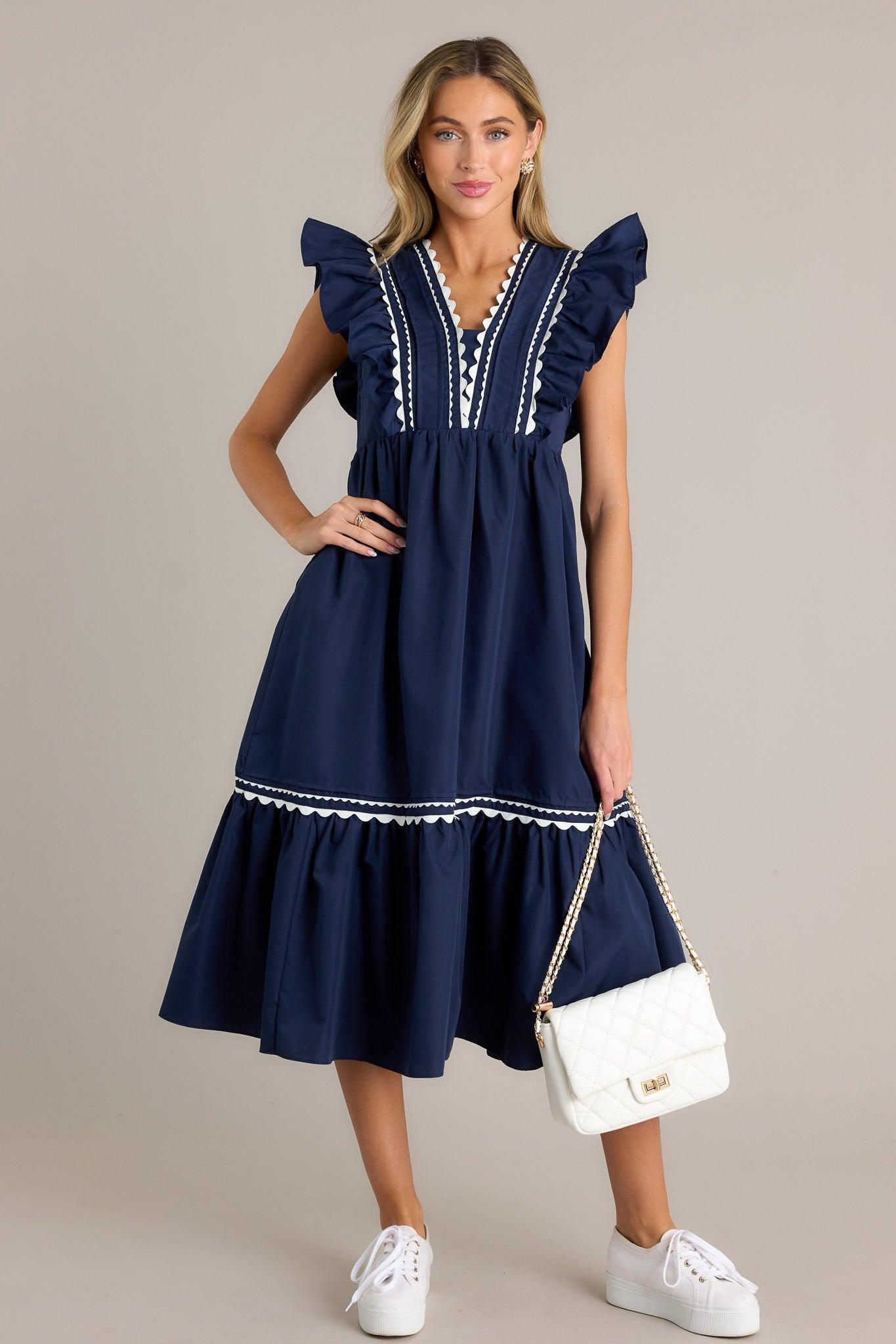 Wishful Thinking Navy Flutter Sleeve Midi Dress Product Image