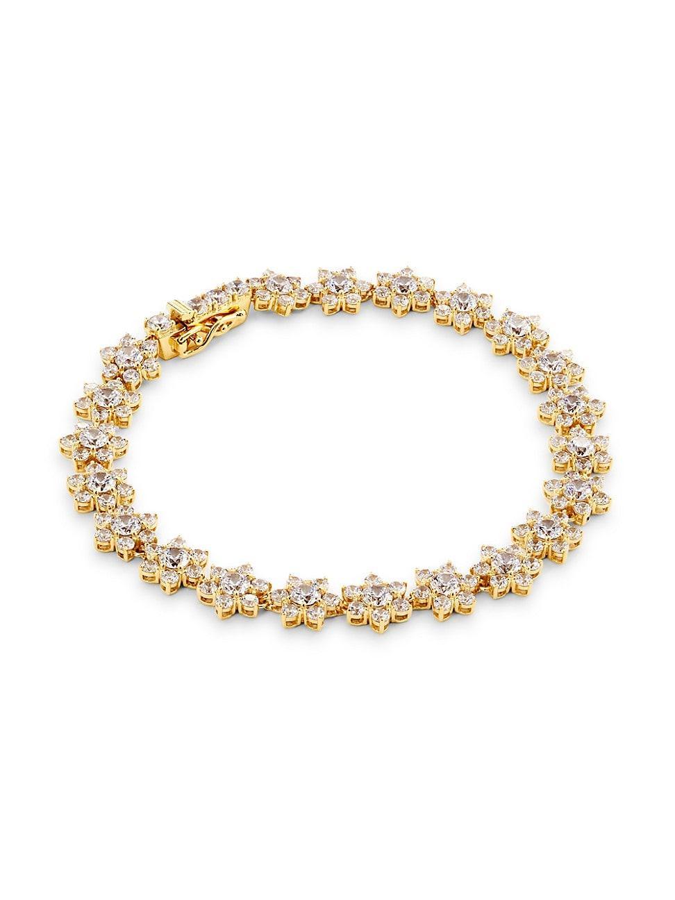 Womens Dahlia Floral 18K Gold-Plated & Cubic Zirconia Line Bracelet Product Image