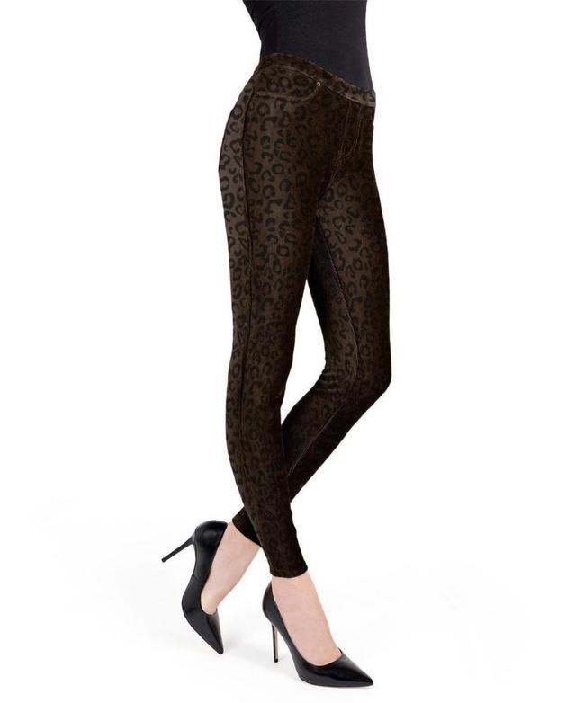 Memoi Womens Brown Corduroy Cotton Blend Animal Print Leggings Product Image