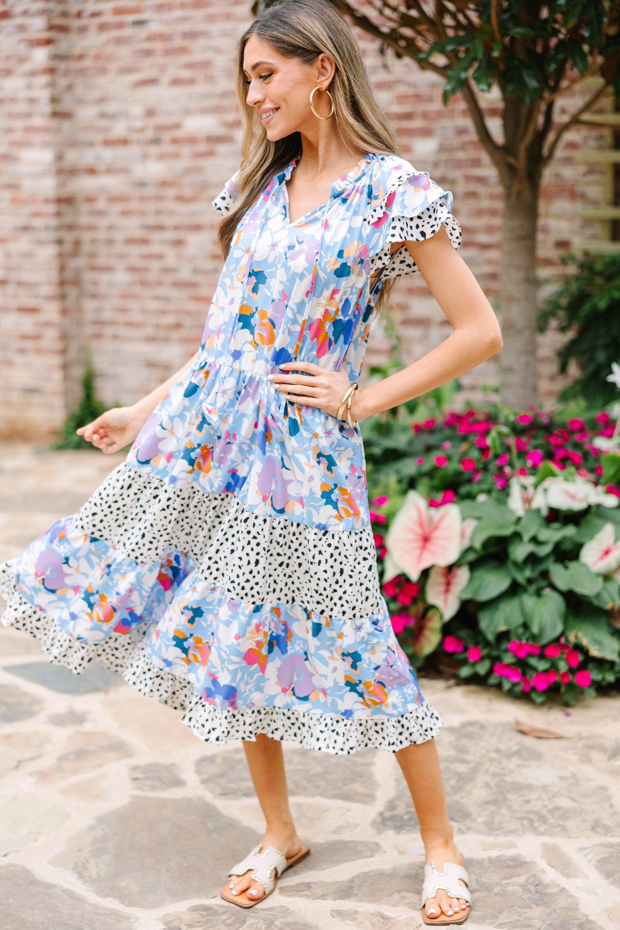 Just Right Light Blue Floral Midi Dress Female Product Image