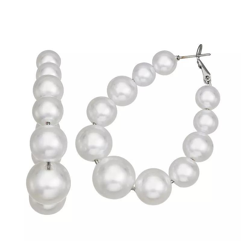 Simply Vera Vera Wang 54 mm Simulated Pearl Click-It Hoop Earrings, Womens, Tone Product Image