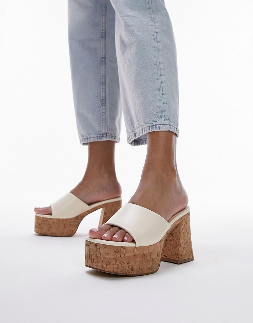 Topshop Alex mid heel sandal with ankle tie in white Product Image