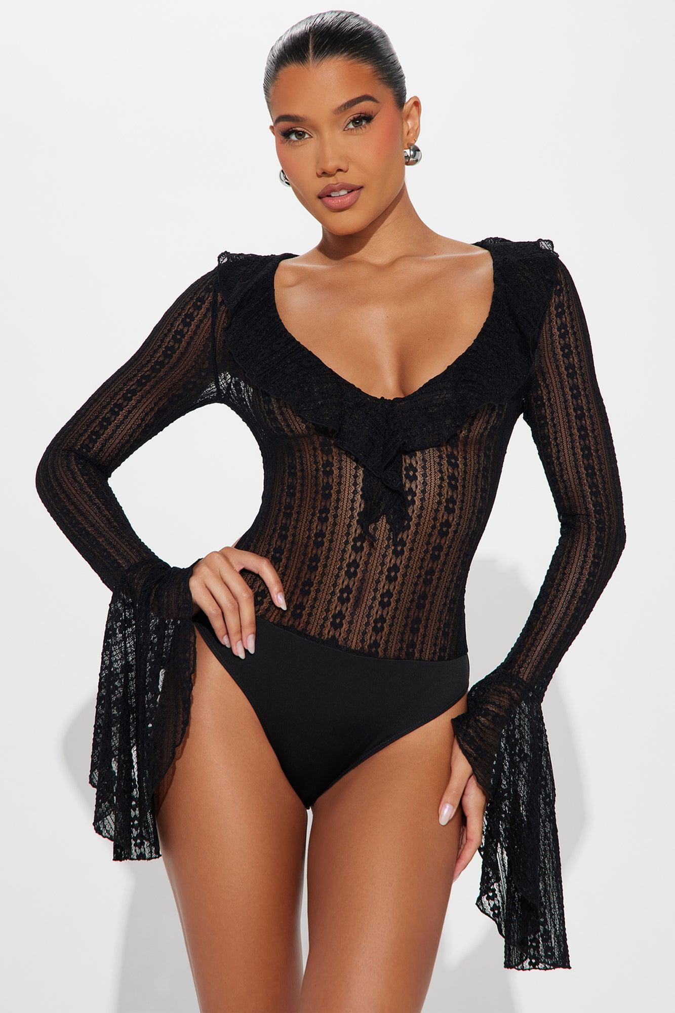 Spring Fling Ruffle Bodysuit - Black Product Image