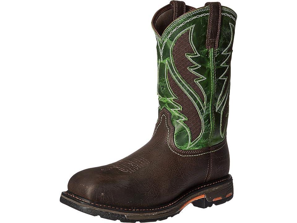 Ariat Workhog Wide Square Toe Venttek Composite Toe (Bruin /Grass Green) Men's Work Boots Product Image