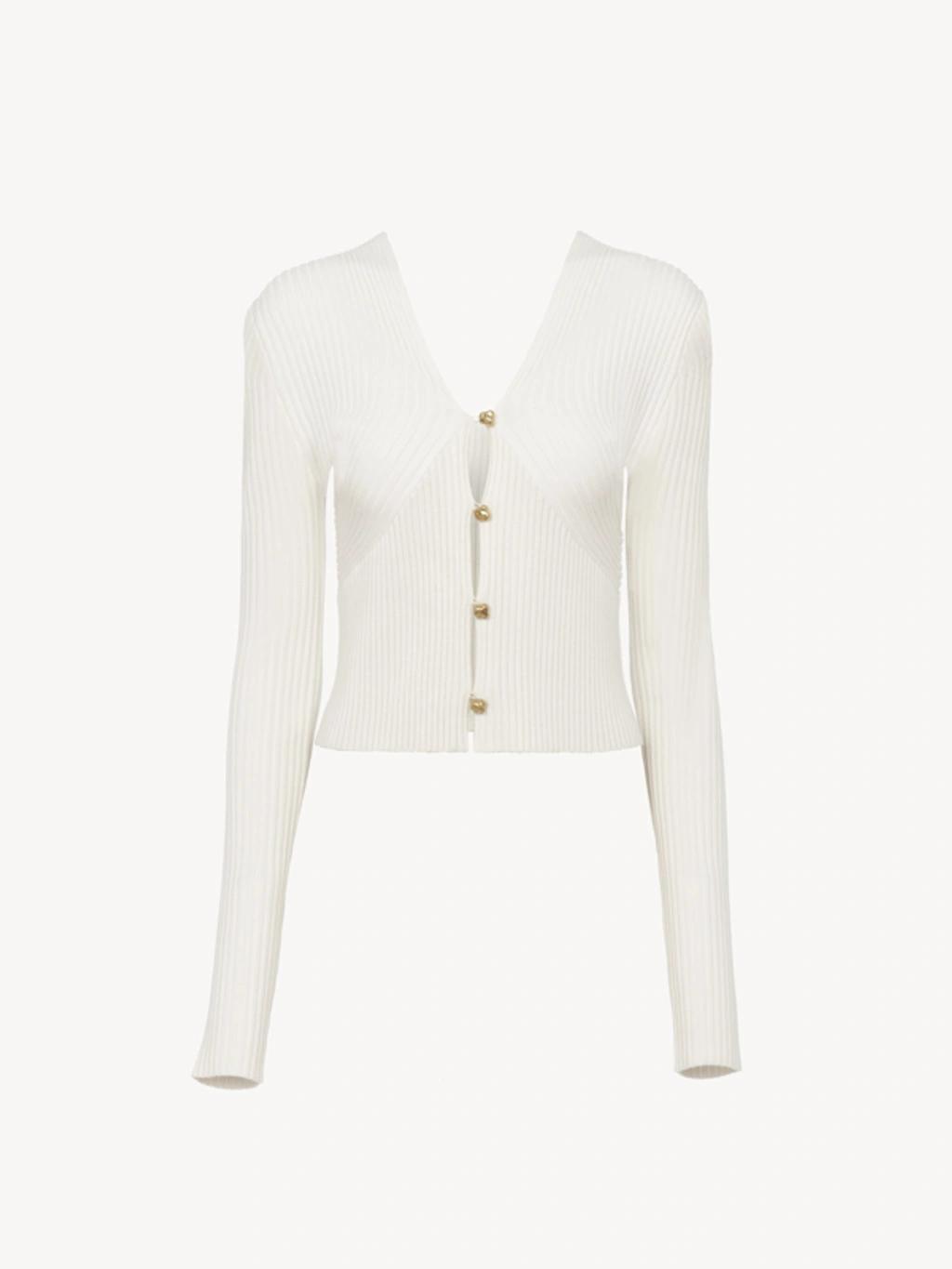 Cardigan Ajusté À Découpes Femme Blanc Taille S 89% Laine, 10% Polyamide, 1% Élasthanne In Iconic Milk product image