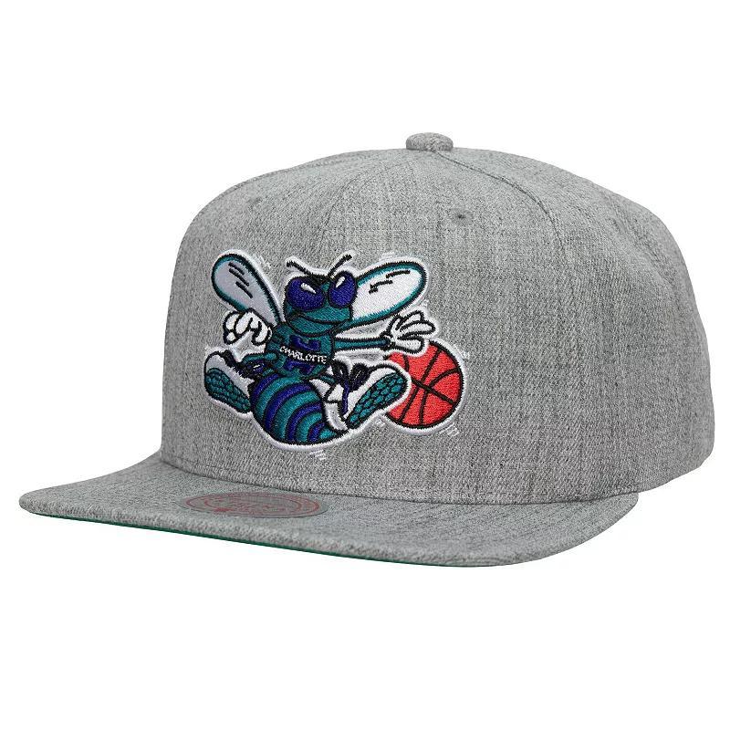 Mens Mitchell & Ness Heather Gray Charlotte Hornets Hardwood Classics 2.0 Snapback Hat Product Image