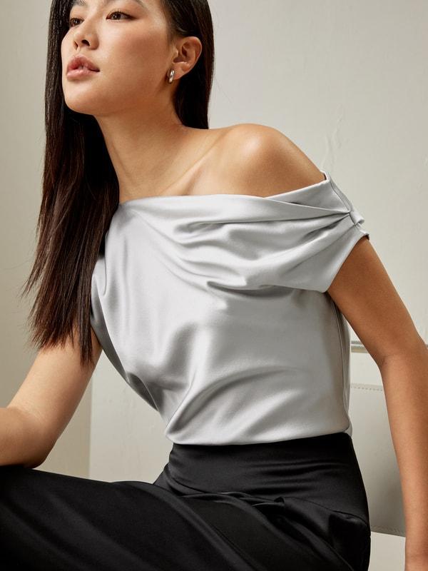 Boat Neck Silk Top Product Image