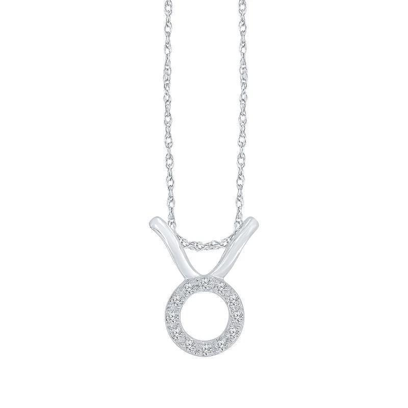 Sterling Silver 1/10 Carat T.W. Diamond Pave Taurus Zodiac Pendant Necklace, Womens, Silver Tone Product Image