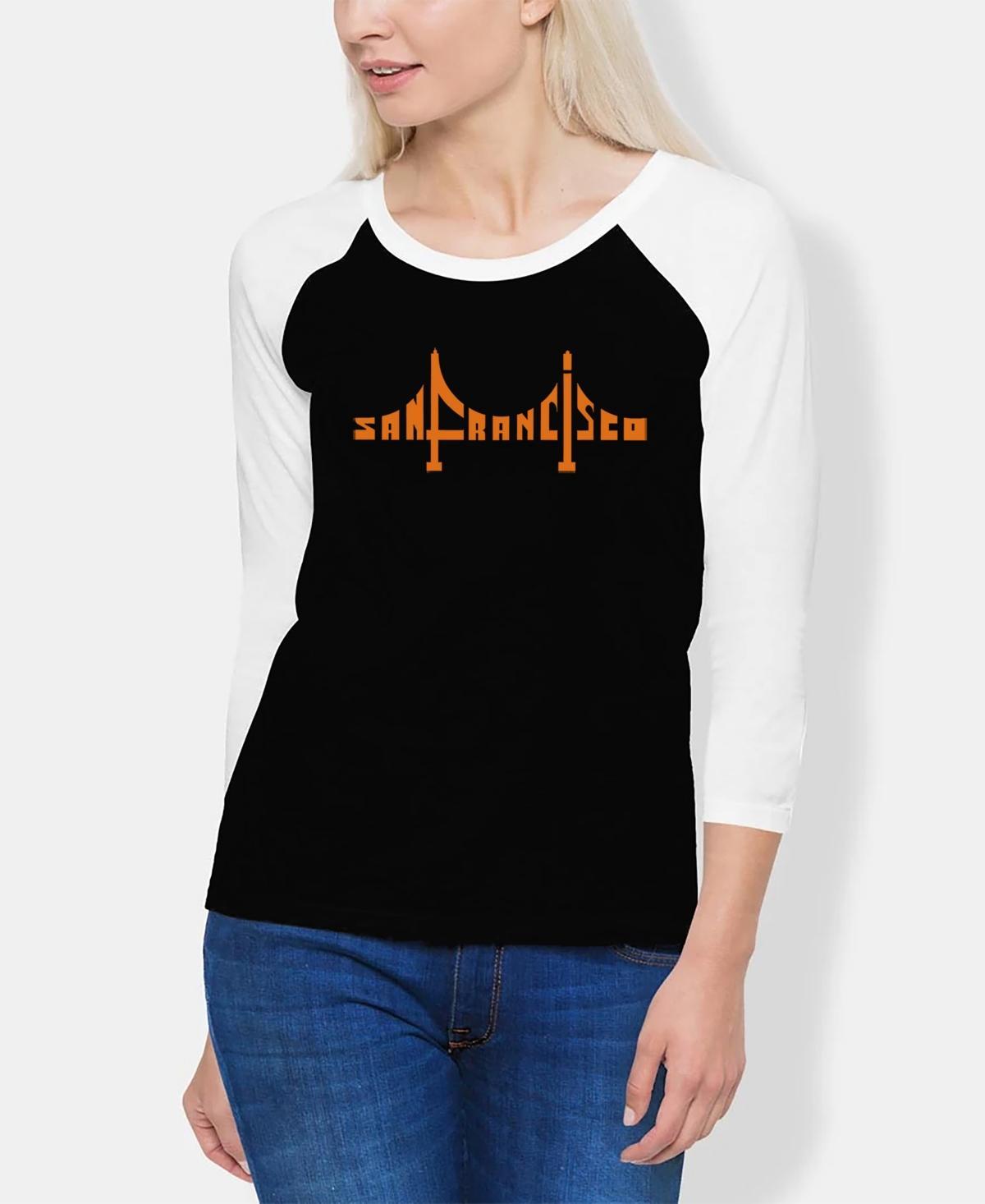 La Pop Art Womens Raglan San Francisco Bridge Word Art T-shirt - Black Product Image