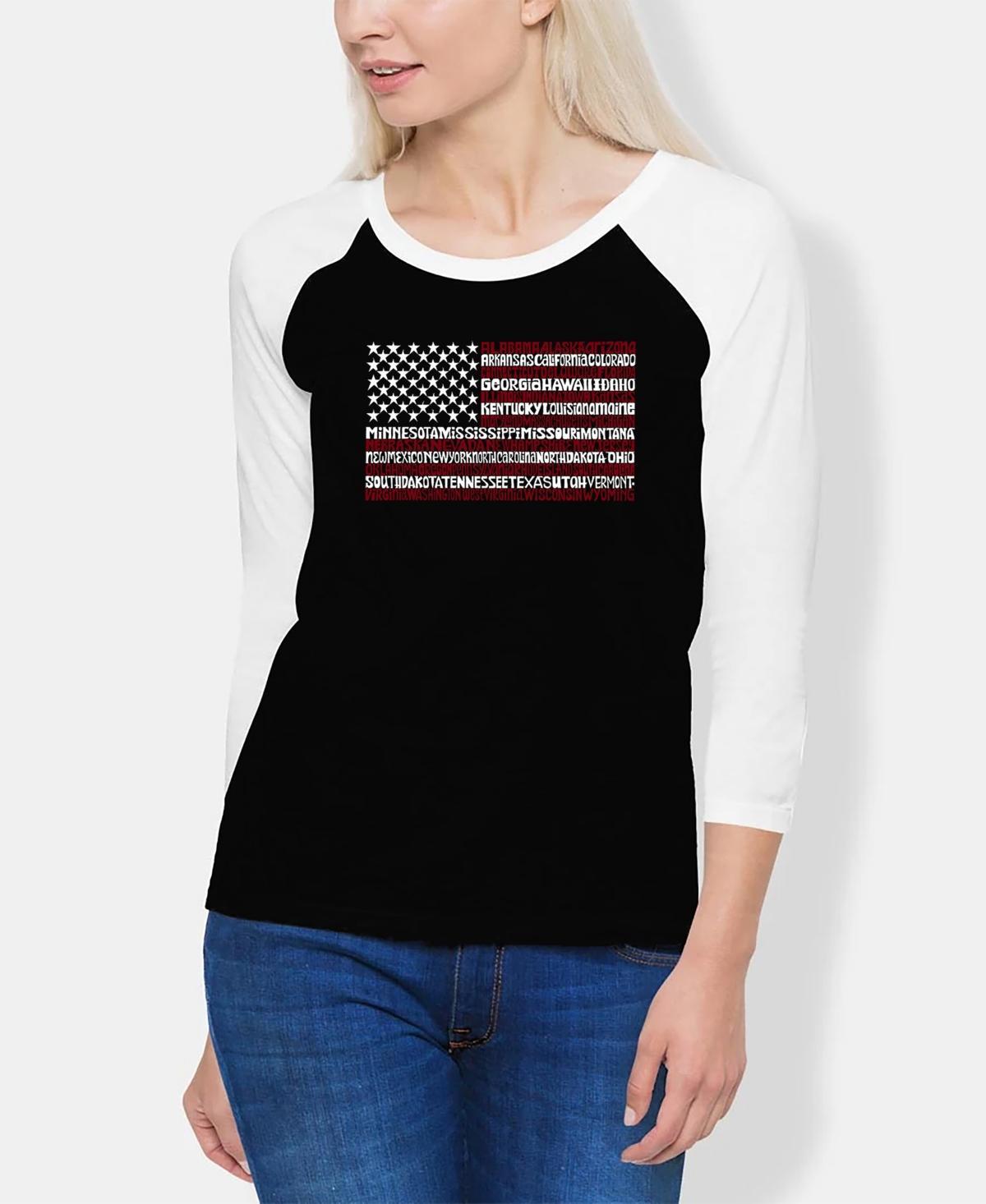 La Pop Art Womens Raglan 50 States Usa Flag Word Art T-shirt - Black Product Image