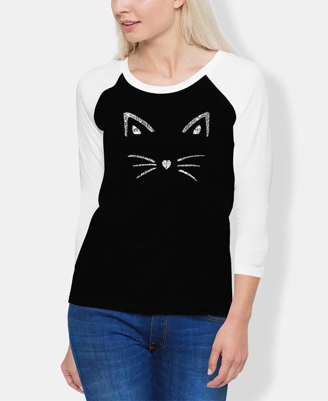 La Pop Art Womens Raglan Peace Love Cats Word Art T-shirt - Black Product Image