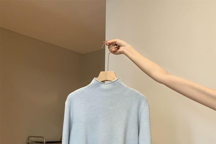 Mock Neck Plain Ribbed Sweater Product Image