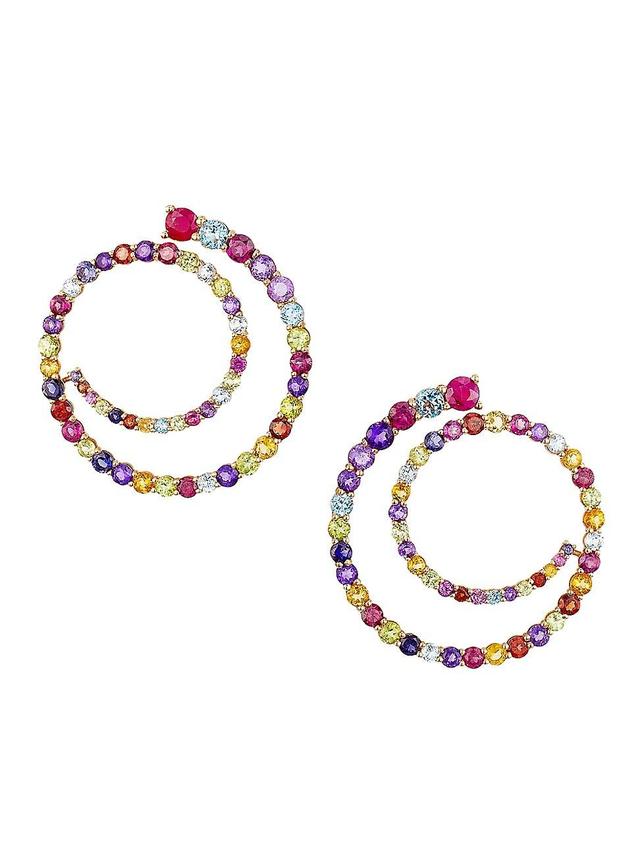 Womens 18K Rose Gold & Multi-Gemstone Swirl Earrings Product Image