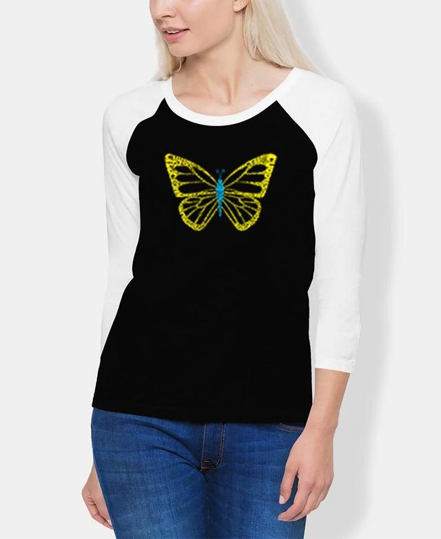 La Pop Art Womens Raglan Butterfly Word Art T-shirt - Black Product Image