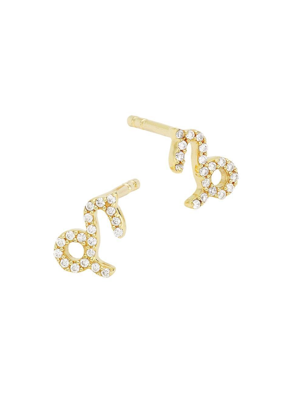 Womens 14K Yellow Gold & 0.07 TCW Diamond Zodiac Stud Earrings Product Image