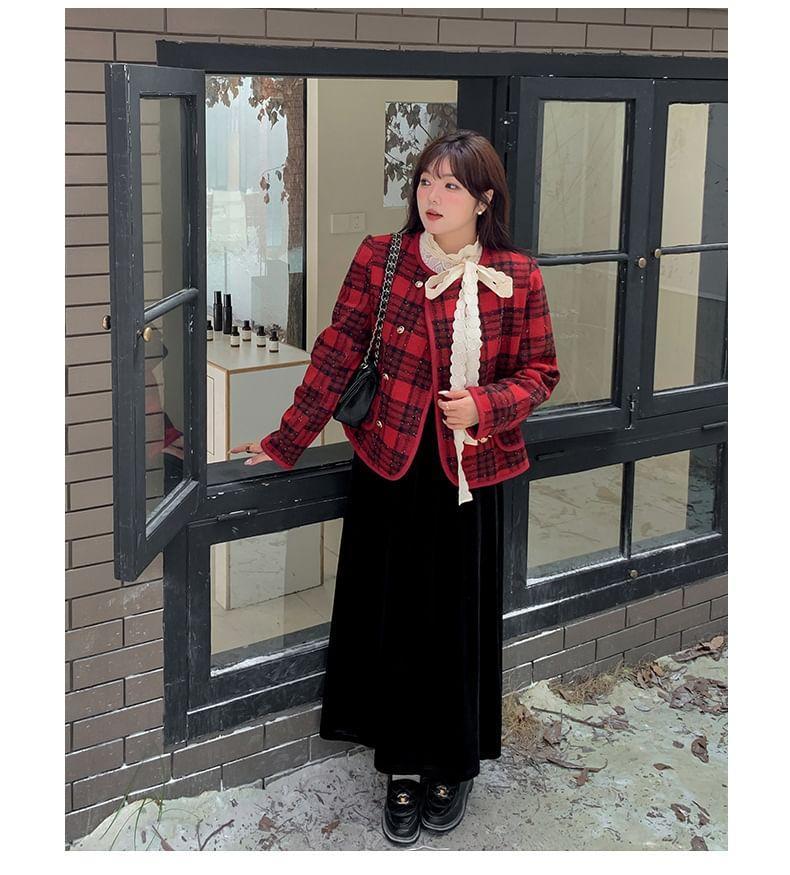 Plus Size Plaid Double-Breasted Jacket Product Image